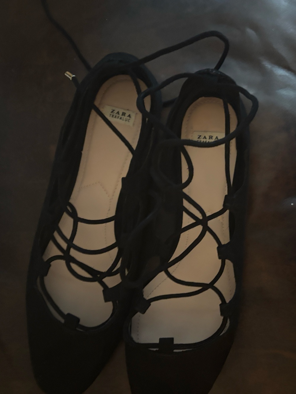 Zara Black Lace-Up Pointed Flats